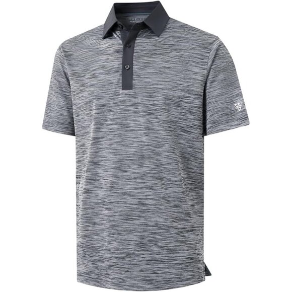M MAELREG Mens Short Sleeve Dry Fit Black/Grey Heather Performance Polo Size 2XL - Picture 3 of 6